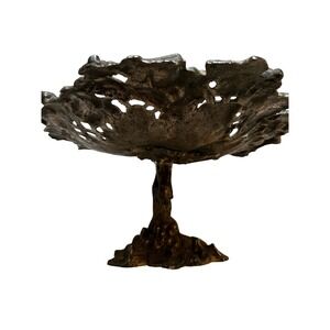 Ornate Heavy Metal Grape Leaf Pedestal Bowl Decorative Table Centerpiece